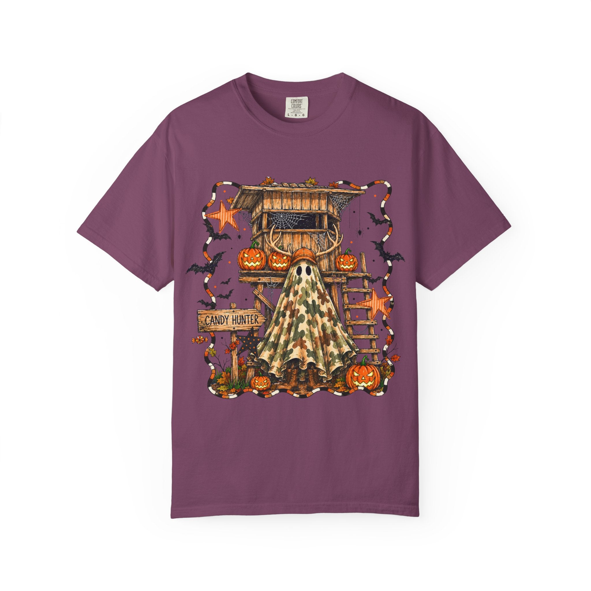 Halloween Ghost Treehouse T-Shirt Front and Back 31 October Camo Pumpkin Tee