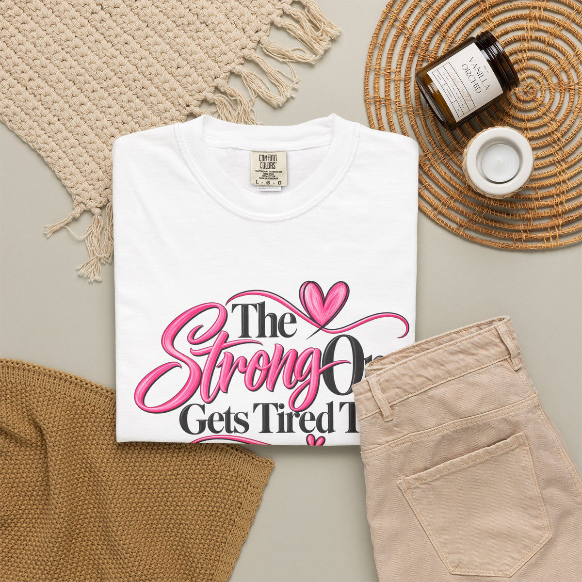 The Strong One Gets Tired Too T Shirt Inspirational Typography Pink Heart