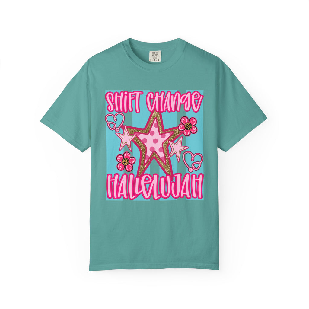 Shift Change Hallelujah T Shirt Cute Pink Star Nurse Worker Tee