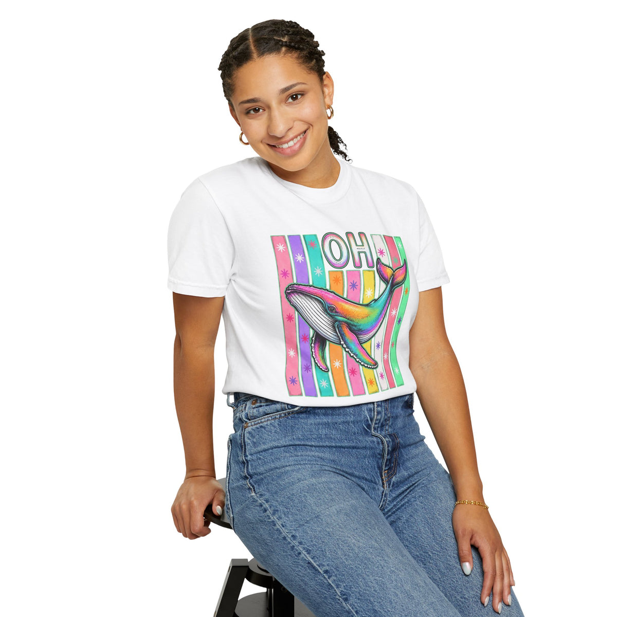 Oh Rainbow Whale T Shirt Retro Striped Graphic Tee