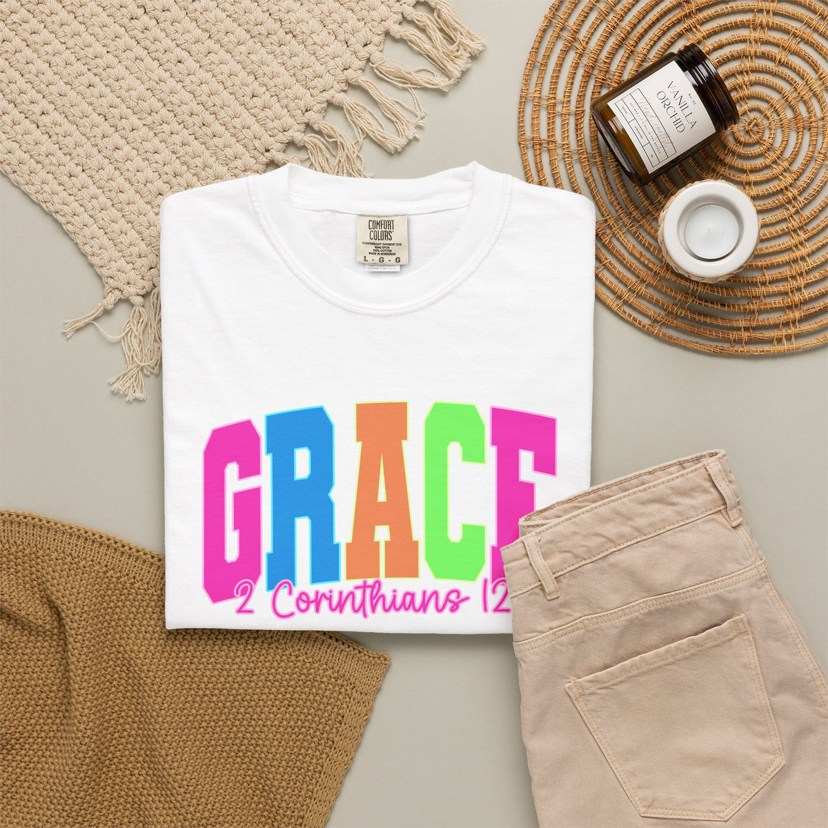 Grace Graphic Comfort Colors T Shirt  2 Corinthians 12 9 Colorblock Faith Tee