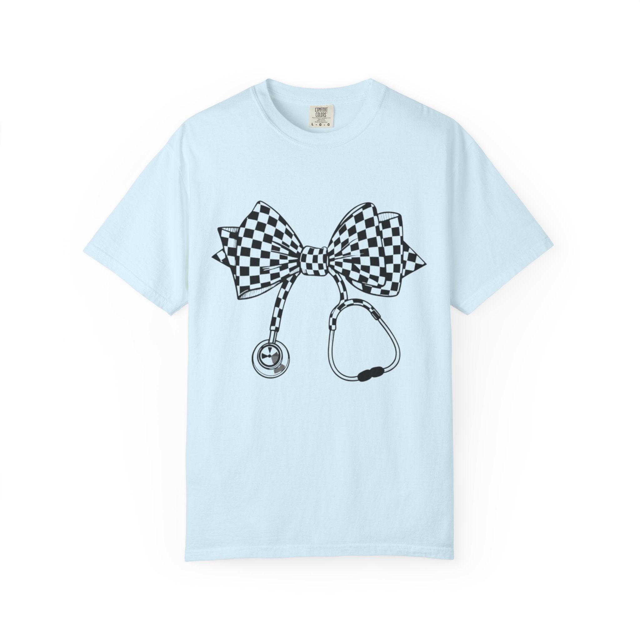 Checkerboard Bow Stethoscope T Shirt Nurse and Medical Student Gift