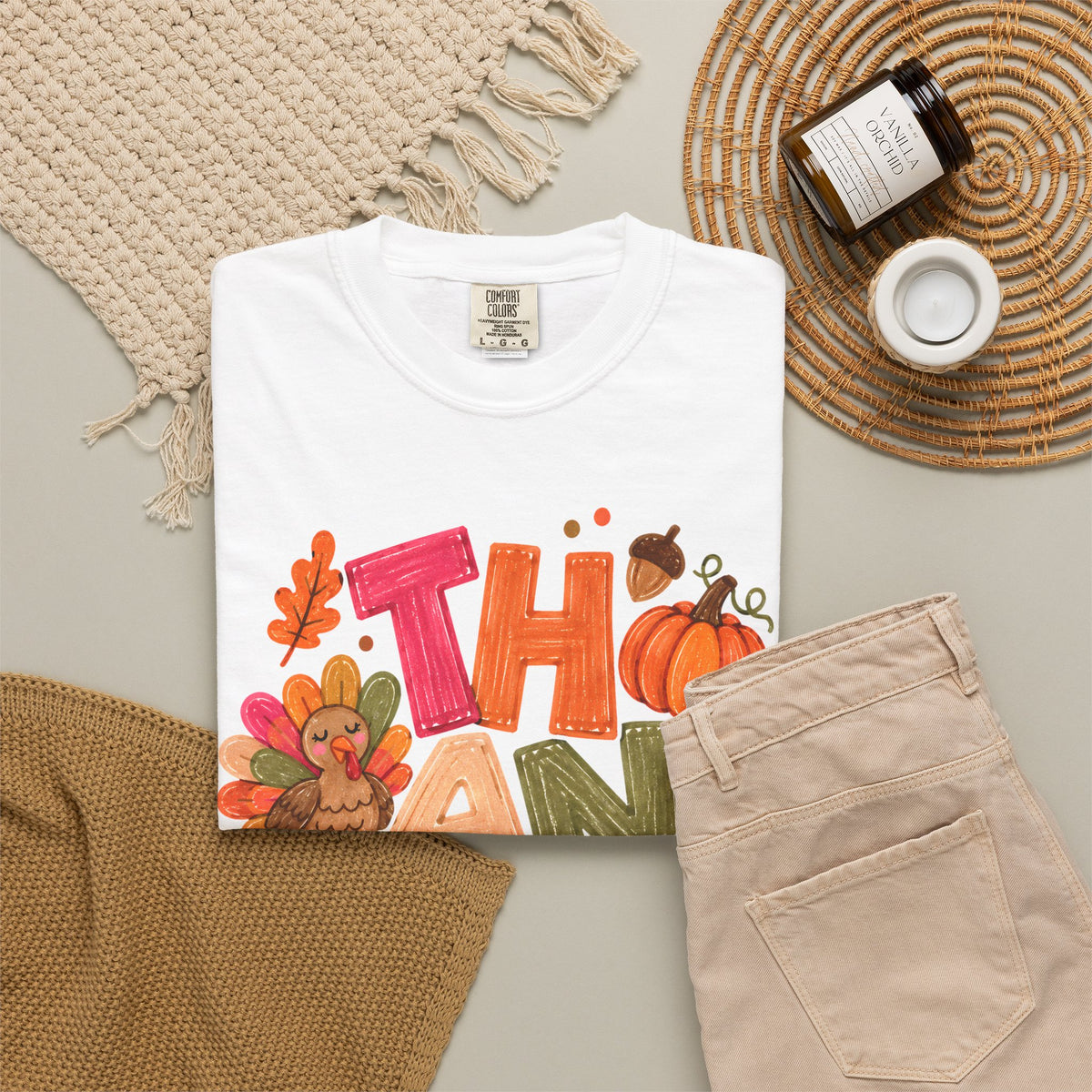 Thankful Turkey Shirt, Cute Thanksgiving Tee, Colorful Fall Graphic T-Shirt, Thanksgiving Outfit, Autumn Shirt, Fall Teacher Gift