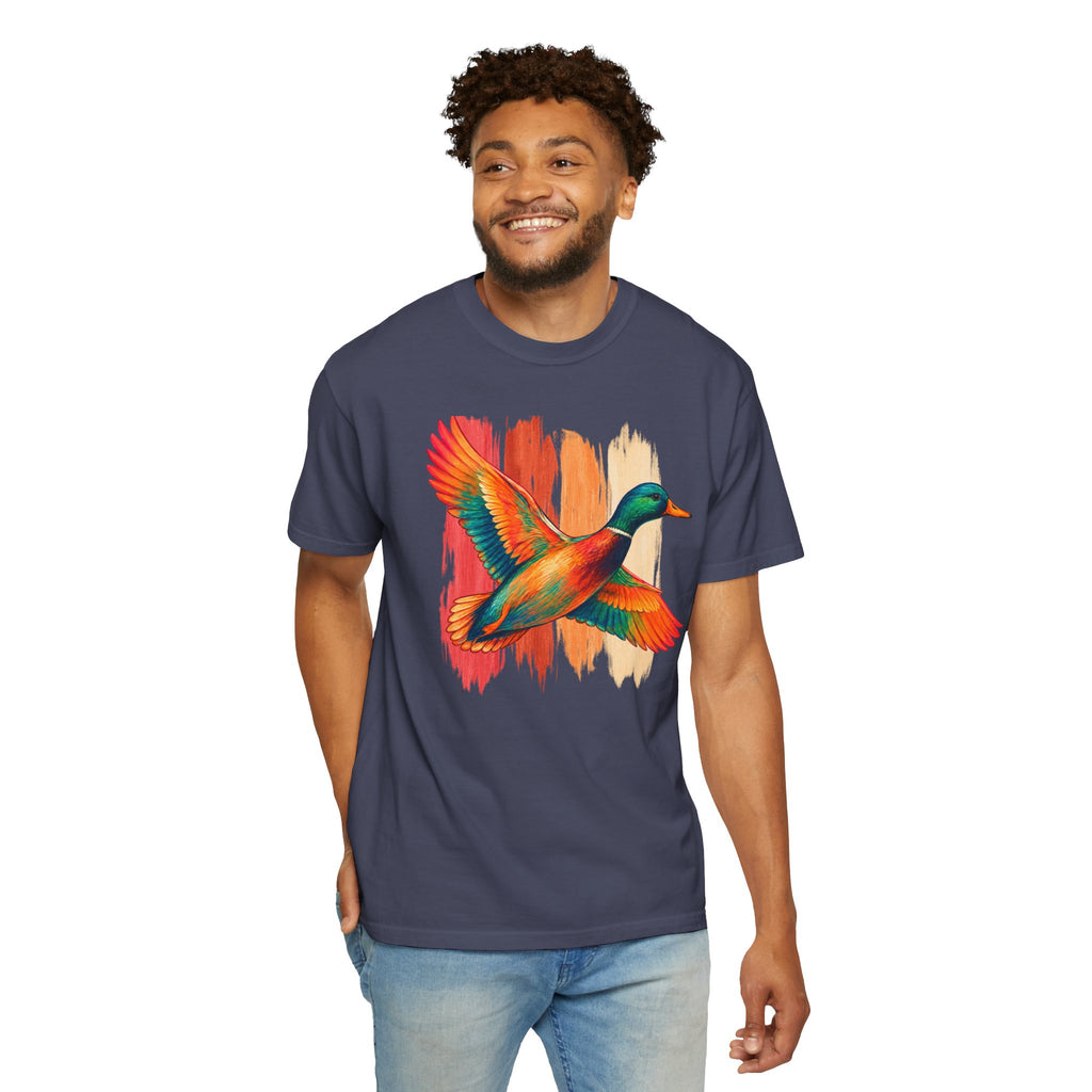 Colorful Flying Duck Tee | Vibrant Mallard Illustration, Nature Shirt