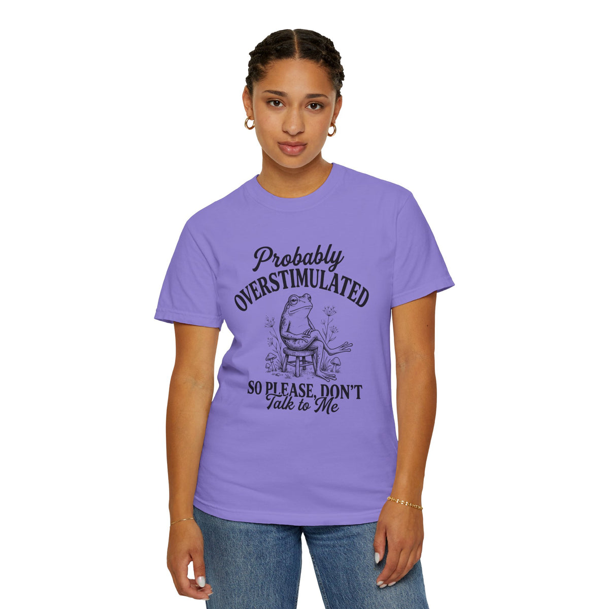 Probably Overstimulated Frog Tee Shirt So Please Dont Talk to Me Graphic Tee