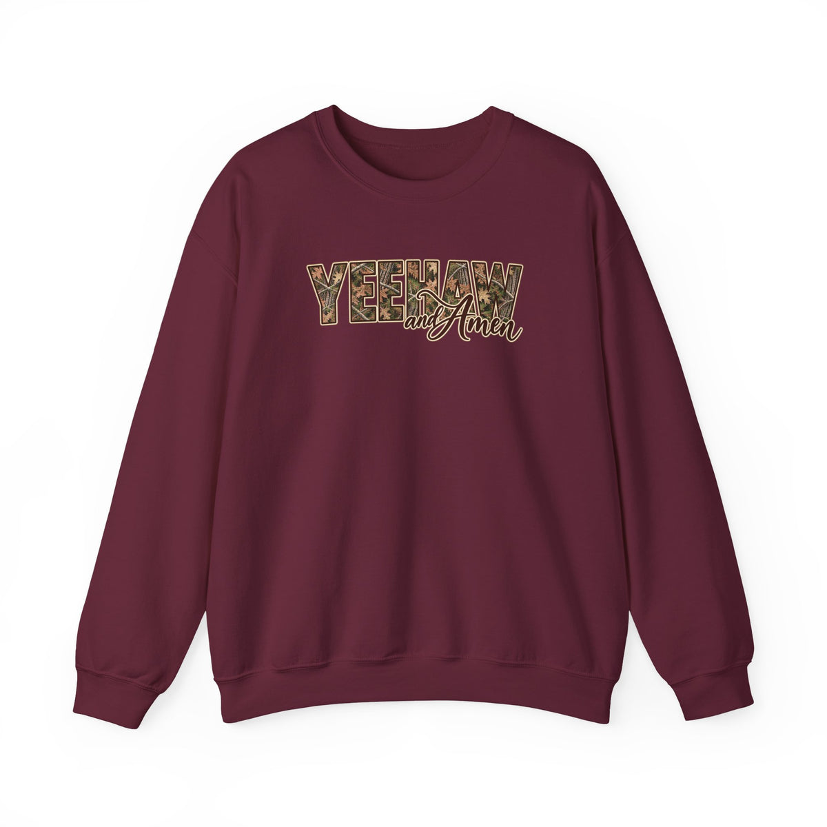 Yeehaw and Amen Camo Sweatshirt, Southern Christian Shirt, Western Cowgirl Sweatshirt, Country Faith Gift, Rustic Graphic Tee