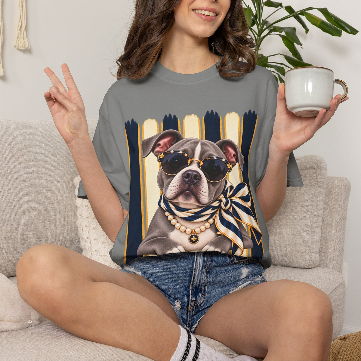 Pitbull Mom Shirt, Blue Gray Pit Bull Comfort Colors Tee, Chic Dog Lover Gift, Boutique Pet Graphic T-Shirt, Artsy Pet Lovers Collection