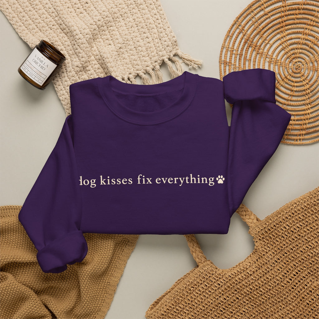 Dog Kisses Fix Everything Sweatshirt, Minimalist Dog Mom Crewneck, Cute Dog Lover Gift, Cozy Pet Mom Sweater, Christmas Gift for Dog Lovers