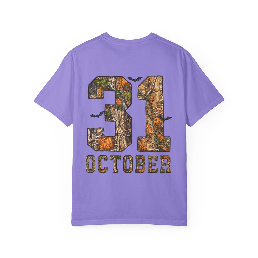 Halloween Ghost Treehouse T-Shirt Front and Back 31 October Camo Pumpkin Tee