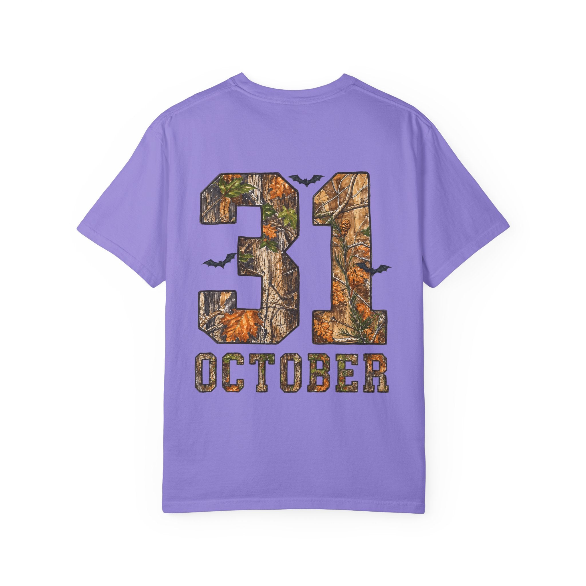 Halloween Ghost Treehouse T-Shirt Front and Back 31 October Camo Pumpkin Tee