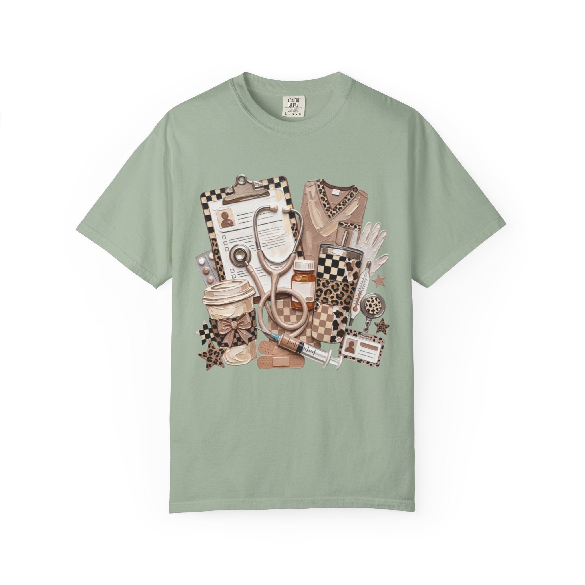 Nurse Essentials Graphic T Shirt Medical Stethoscope Coffee Clipboard Design