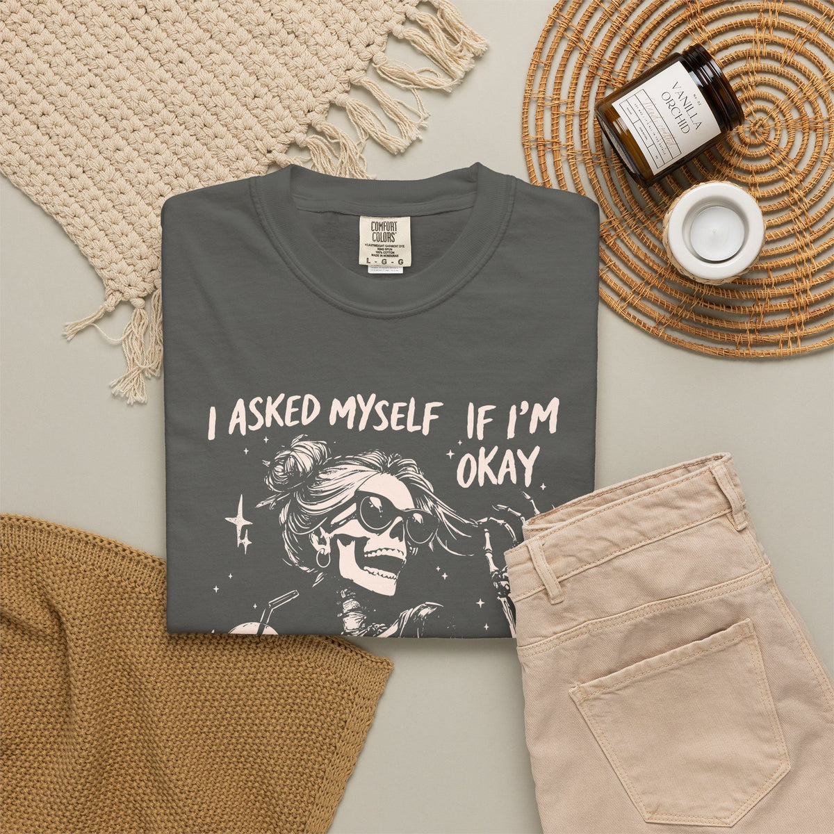 Skeleton Laugh T Shirt I Asked Myself If Im Okay and We Both Started Laughing Graphic Tee