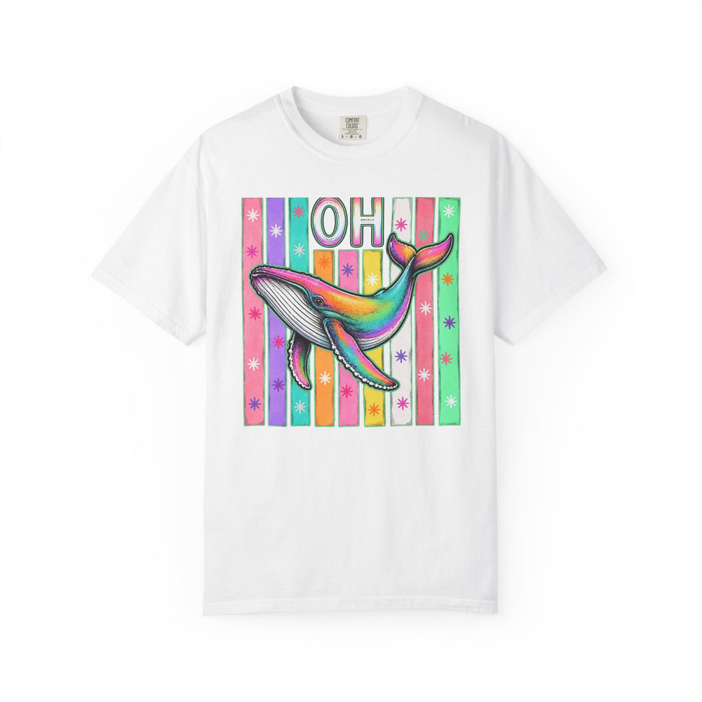 Oh Rainbow Whale T Shirt Retro Striped Graphic Tee