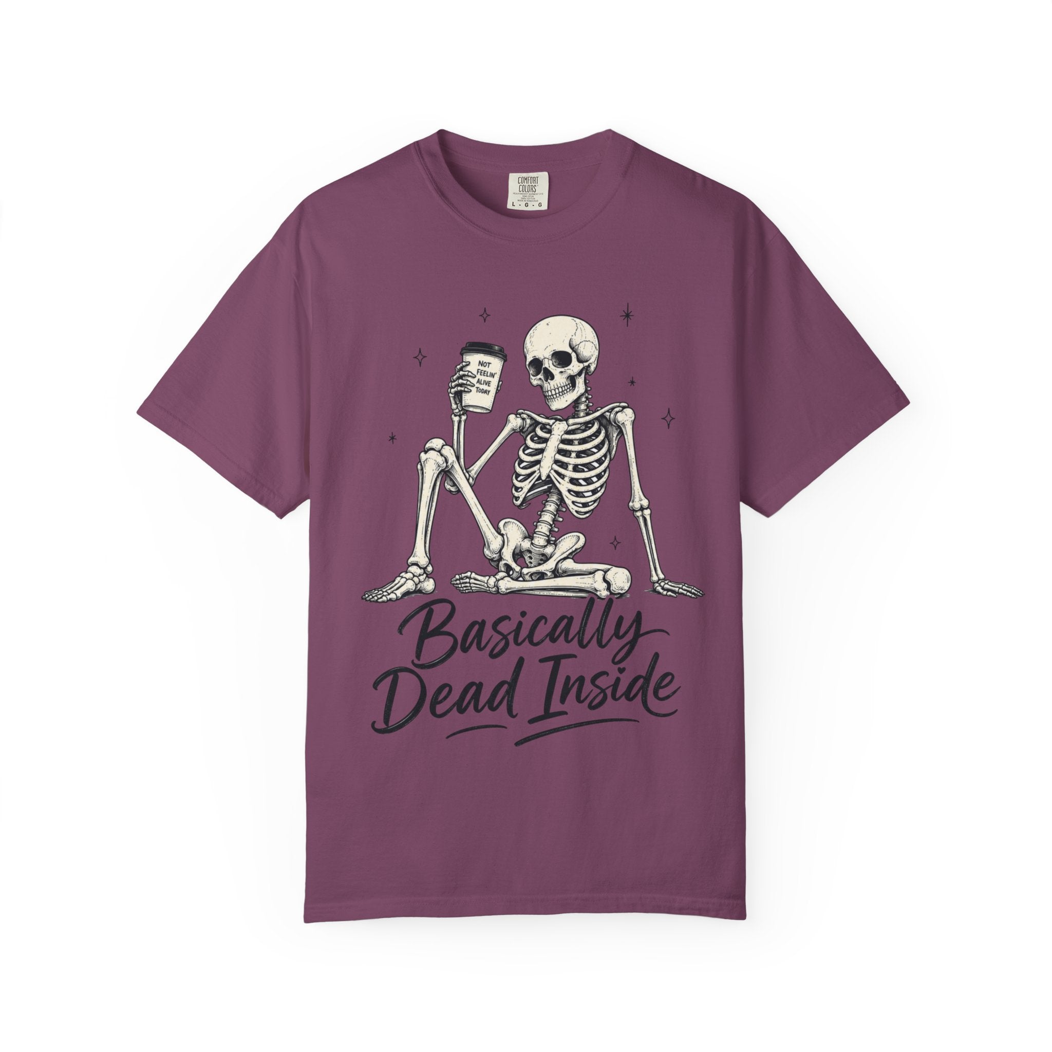 T Shirt Basically Dead Inside Skeleton Coffee Graphic Tee