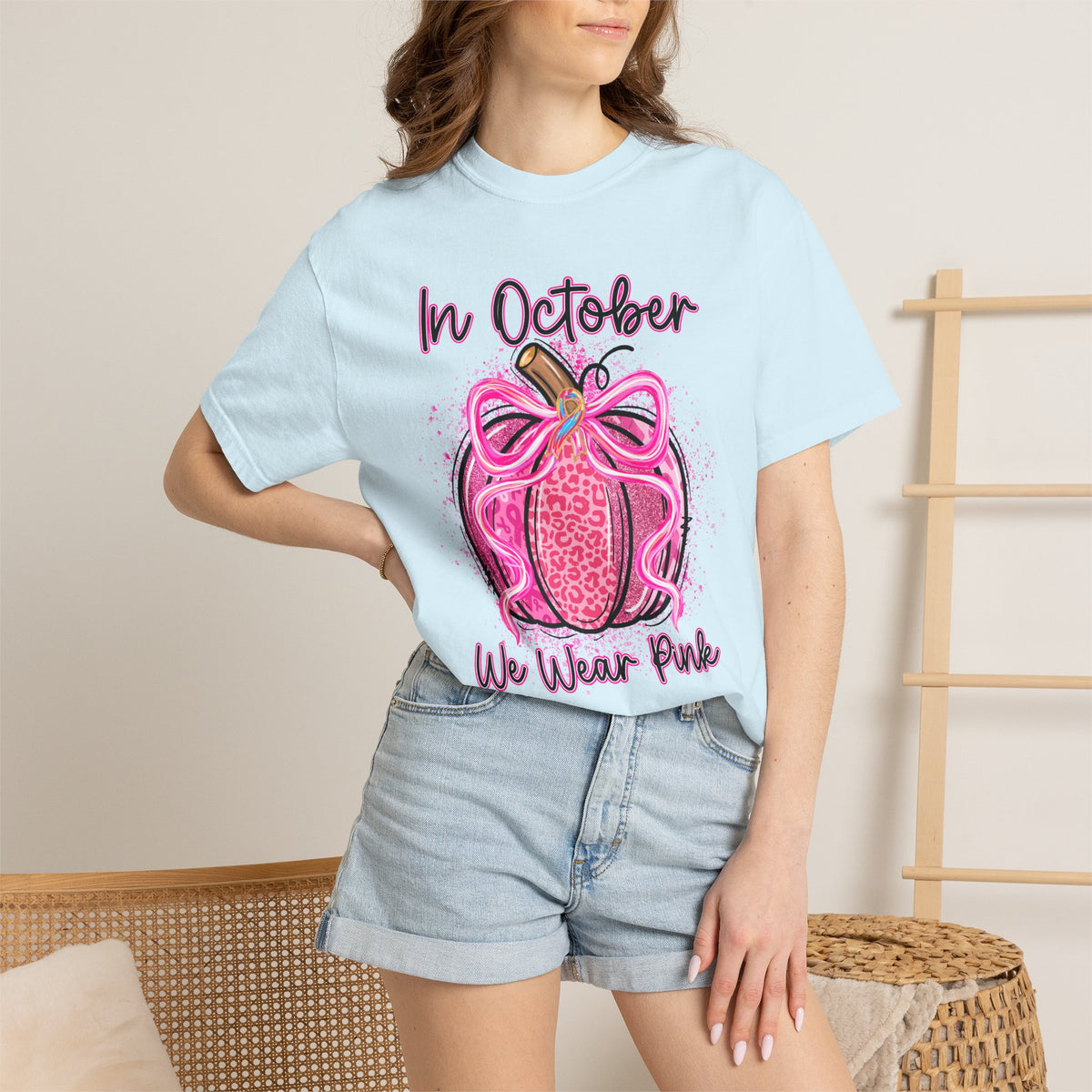 Breast Cancer Awareness Tee Shirt In October We Wear Pink Pumpkin Design