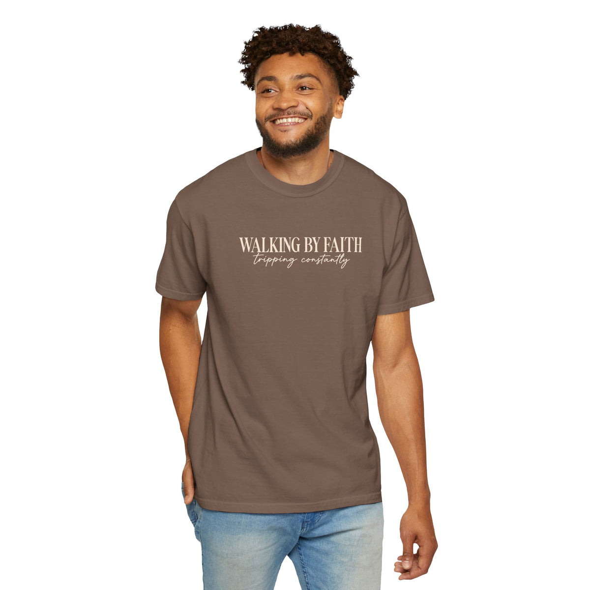 Walking by Faith T Shirt Christian Inspirational Tee Walking by Faith, tripping constantly