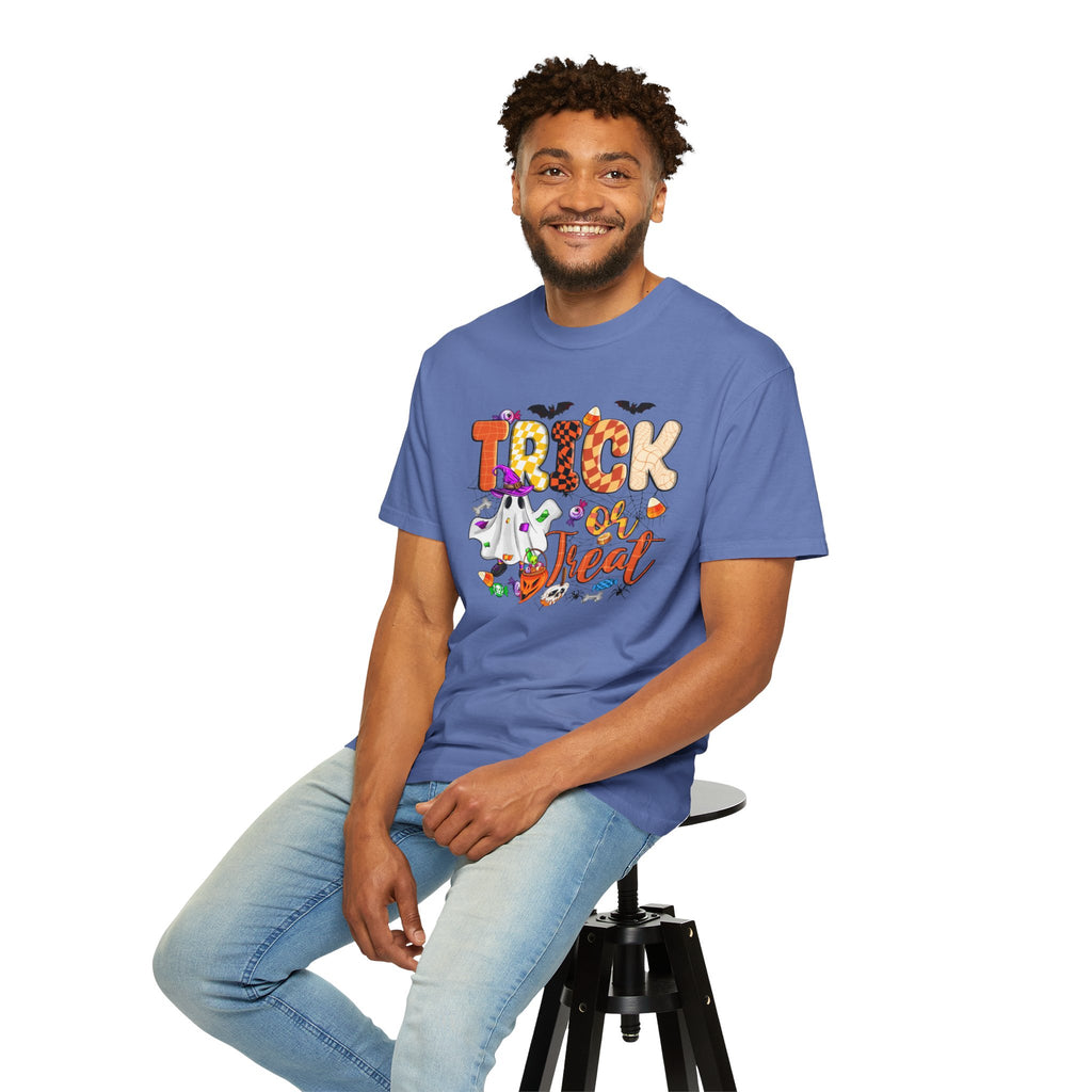 Trick or Treat Halloween T Shirt Cute Ghost Pumpkin and Candy Graphic Tee