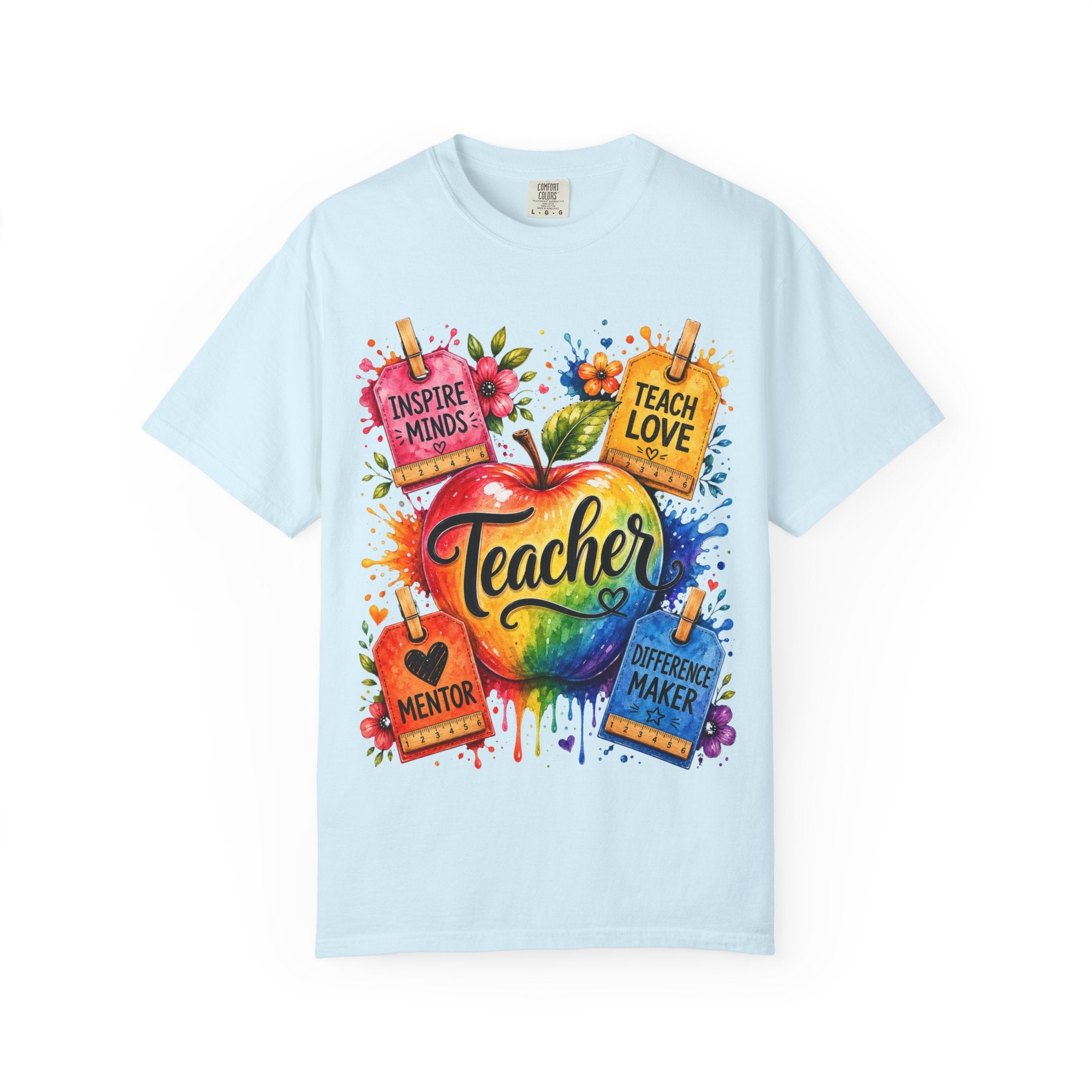 Teacher Apple T Shirt Colorful Inspire Minds Teach Love Mentor Design