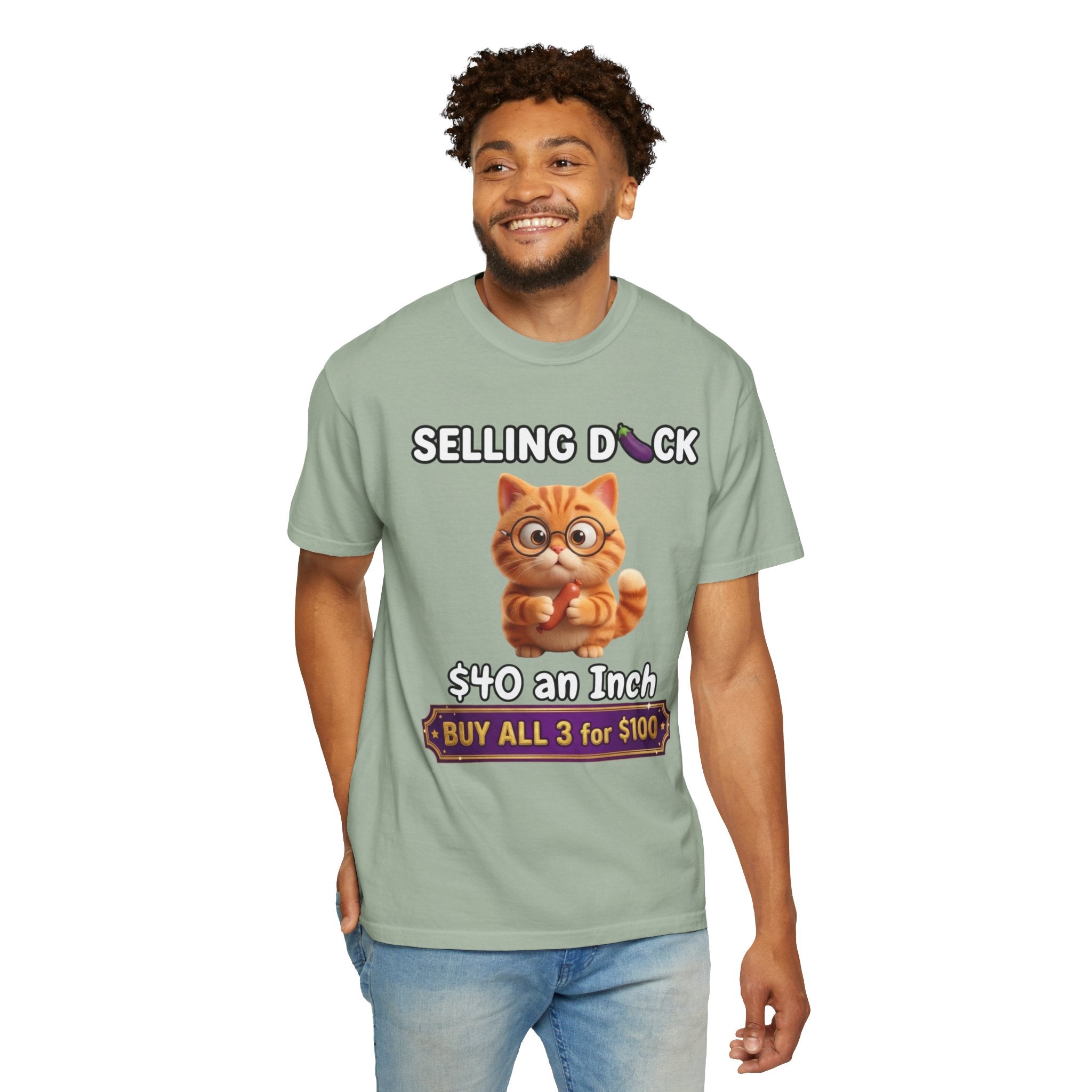 Funny Cat Graphic T-Shirt  Selling D ck Novelty Tee with Cute Kitten 40 an Inch Slogan