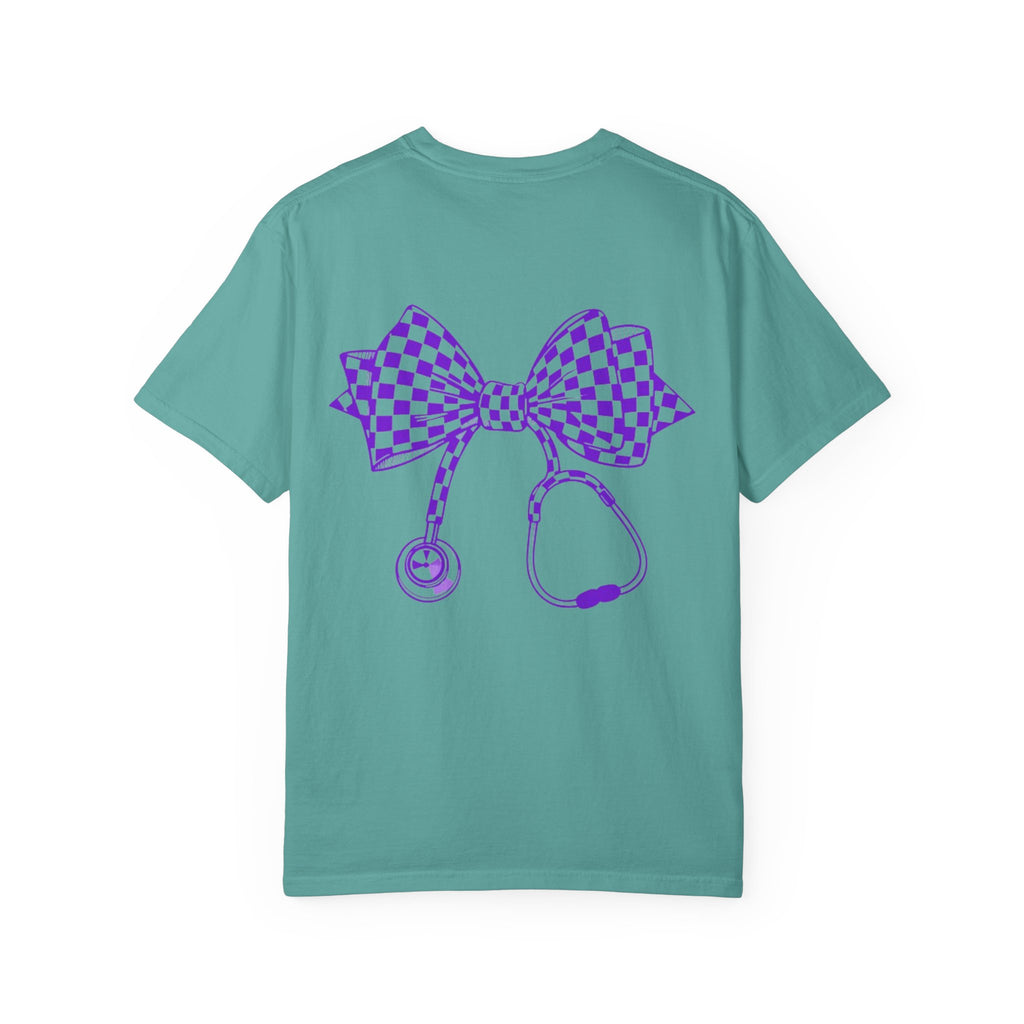Nurse Stethoscope Bow T Shirt Checkered Medical Ribbon Tee