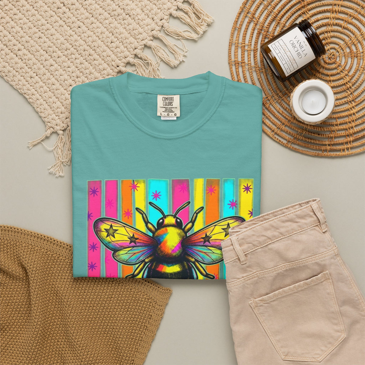 Bee Kind T Shirt Colorful Retro Striped Graphic Tee
