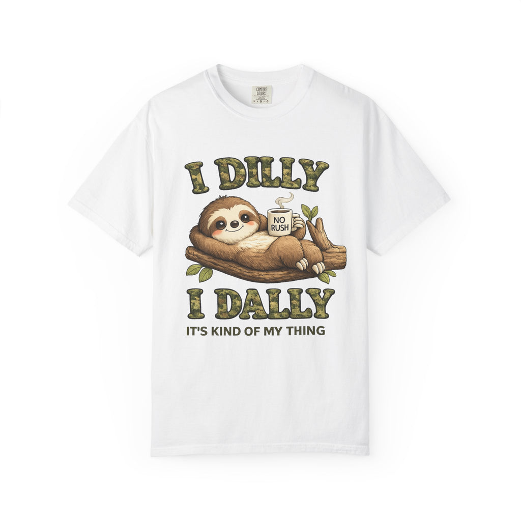 Sloth I Dilly I Dally Relaxed T-Shirt Funny Lazy Day Graphic Tee