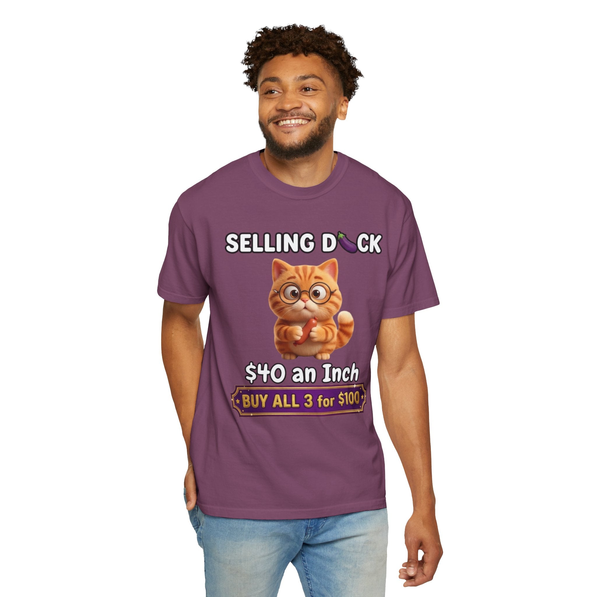 Funny Cat Graphic T-Shirt  Selling D ck Novelty Tee with Cute Kitten 40 an Inch Slogan