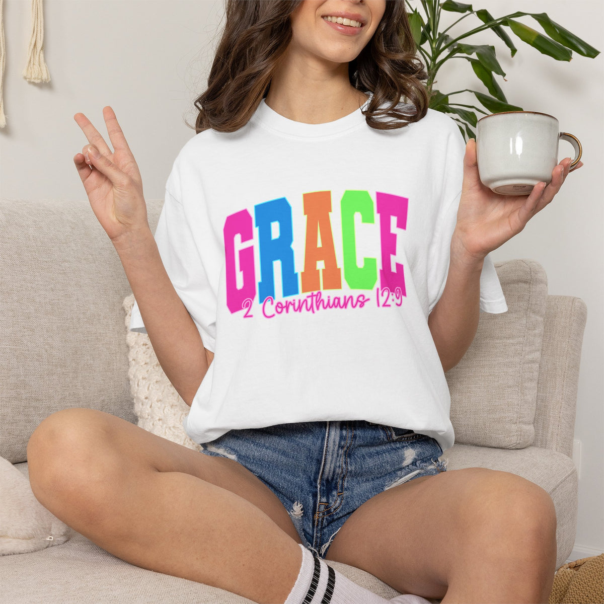 Grace Graphic Comfort Colors T Shirt  2 Corinthians 12 9 Colorblock Faith Tee