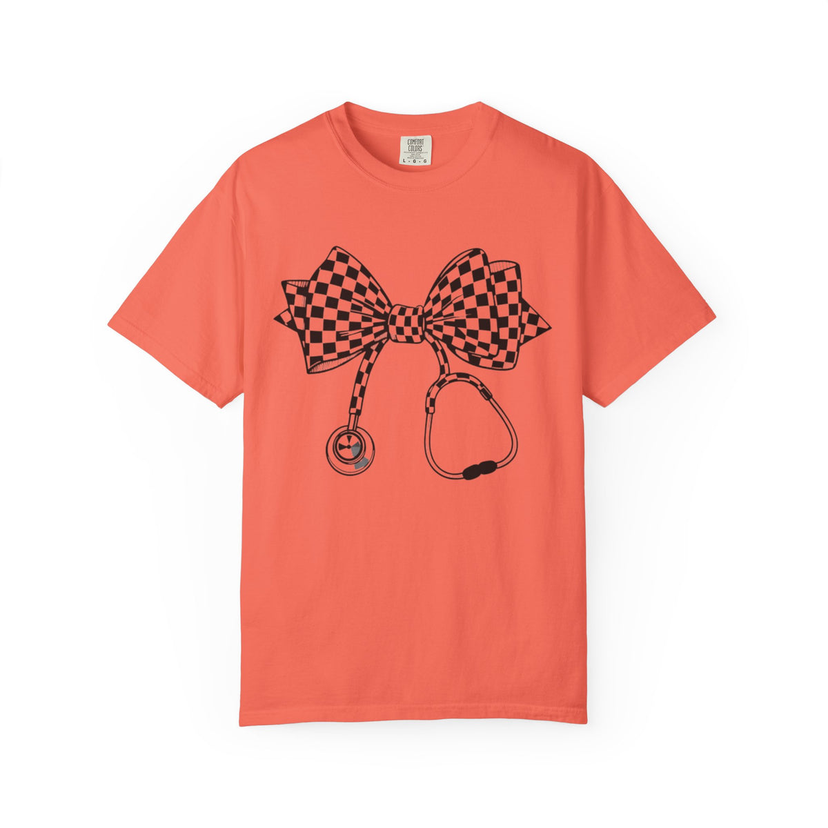Checkerboard Bow Stethoscope T Shirt Nurse and Medical Student Gift