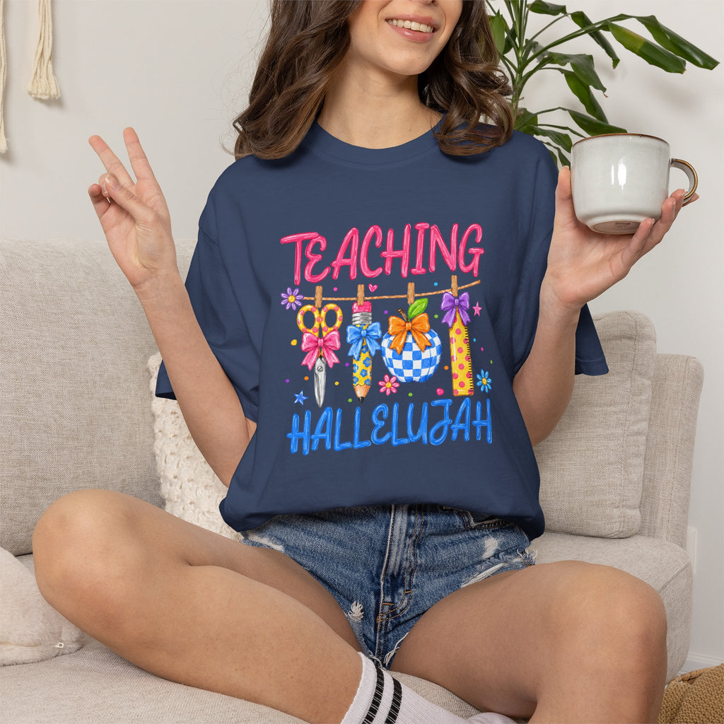 Teaching Hallelujah T Shirt | Teacher Shirt with Floral Clipart and Chalkboard