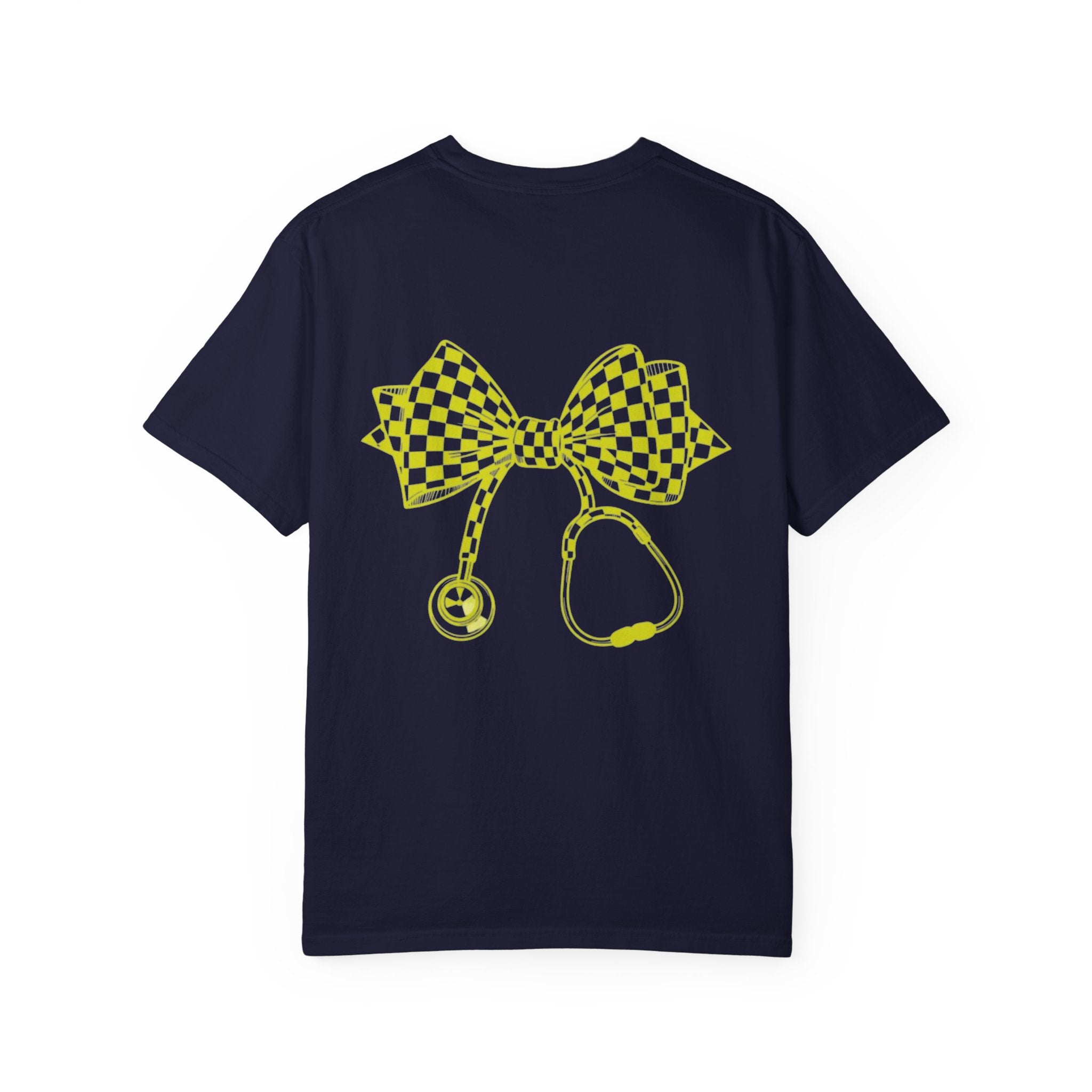 Checkerboard Bow Stethoscope T Shirt Nurse and Medical Student Gift