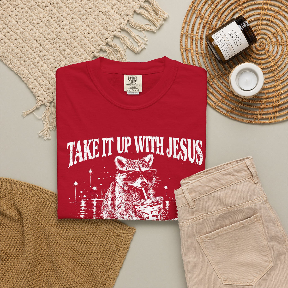 Take It Up With Jesus Shirt, Funny Raccoon Tee, He Made Me This Way, Sarcastic Christian Shirt, Funny Faith Gift, Unisex Graphic Tee