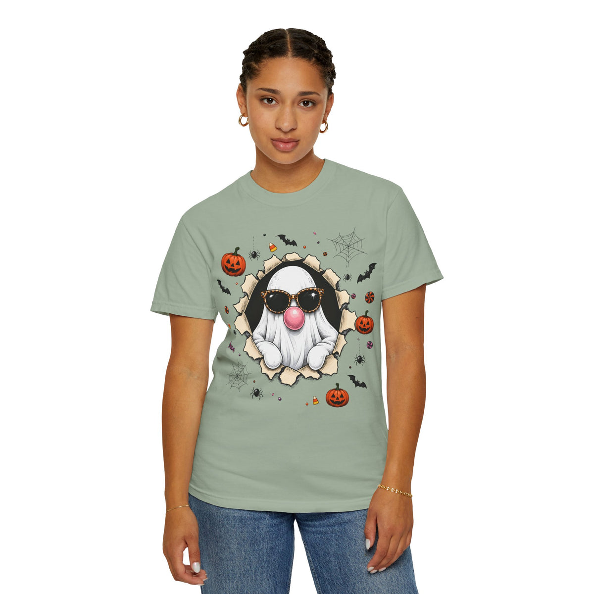 Halloween Gnome T-Shirt Funny Bubblegum Ghost and Leopard Butt Graphic Tee