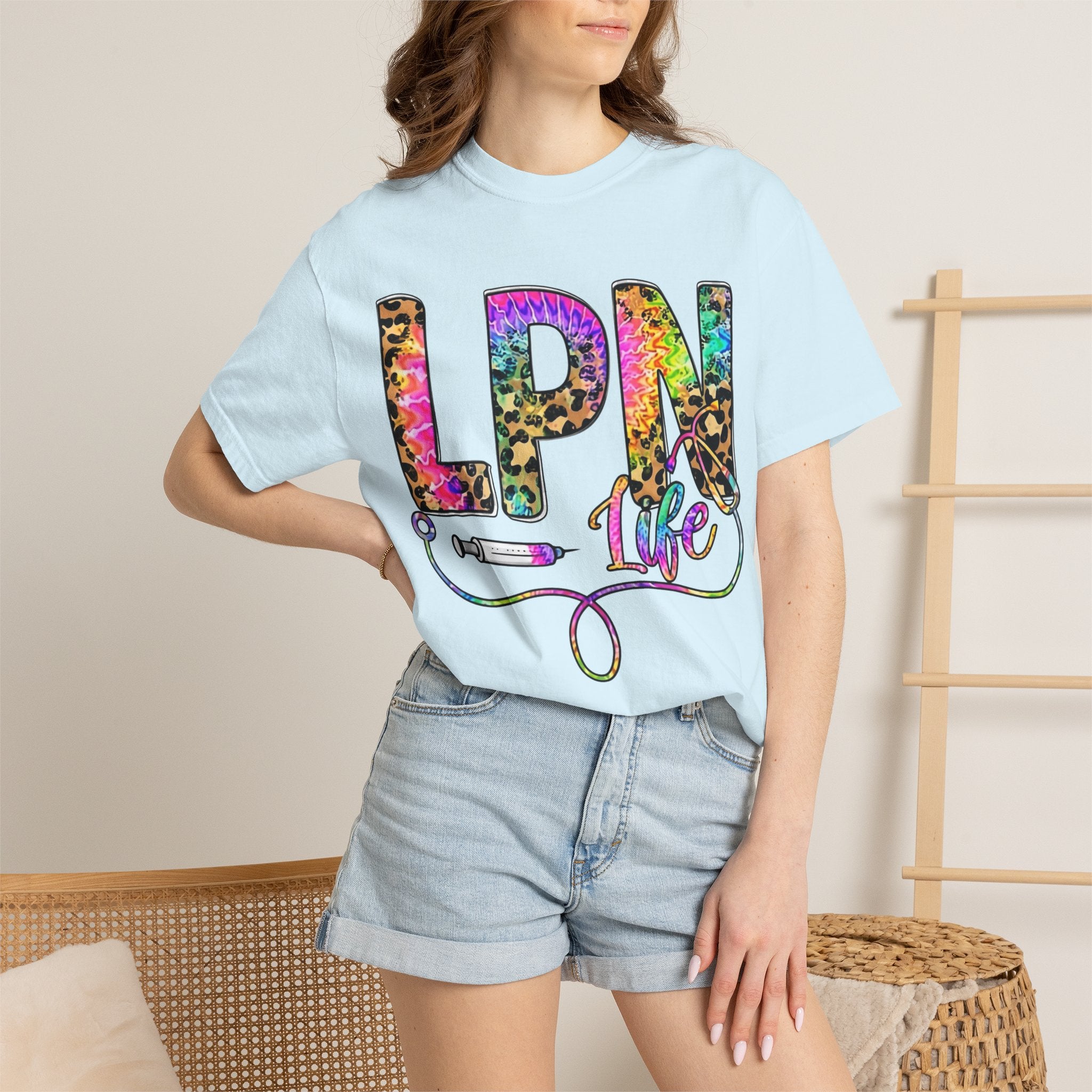 LPN Life T Shirt Colorful Leopard Stethoscope Nursing Tee