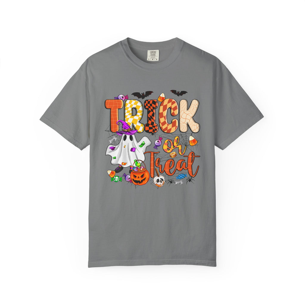 Trick or Treat Halloween T Shirt Cute Ghost Pumpkin and Candy Graphic Tee