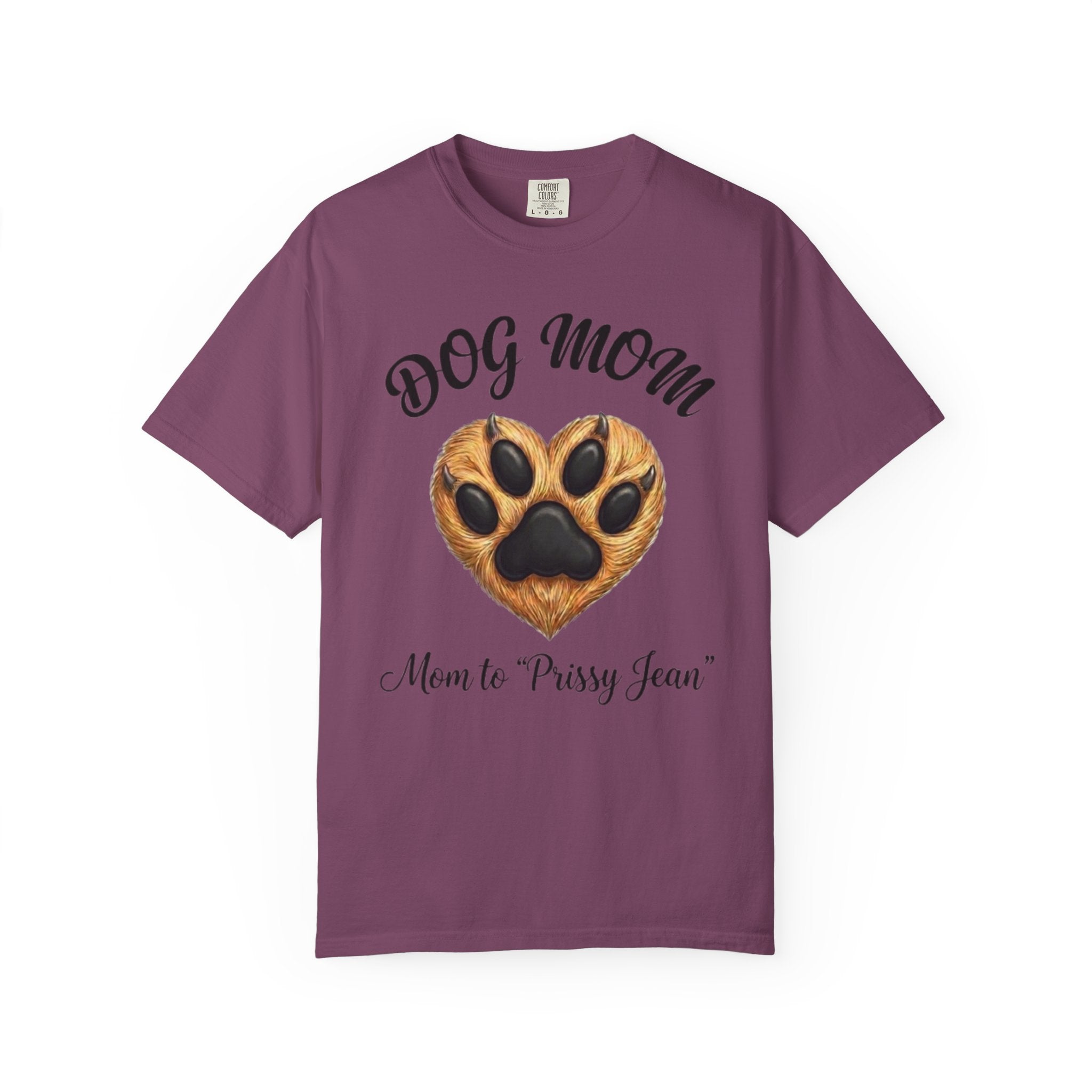 Dog Mom T-Shirt Heart Paw Print Mom to your DOGS name Pet Lover Tee
