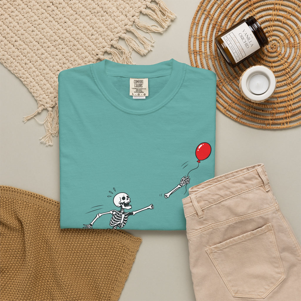 Skeleton Chasing Balloon Tee Shirt Well shit Graphic Tee