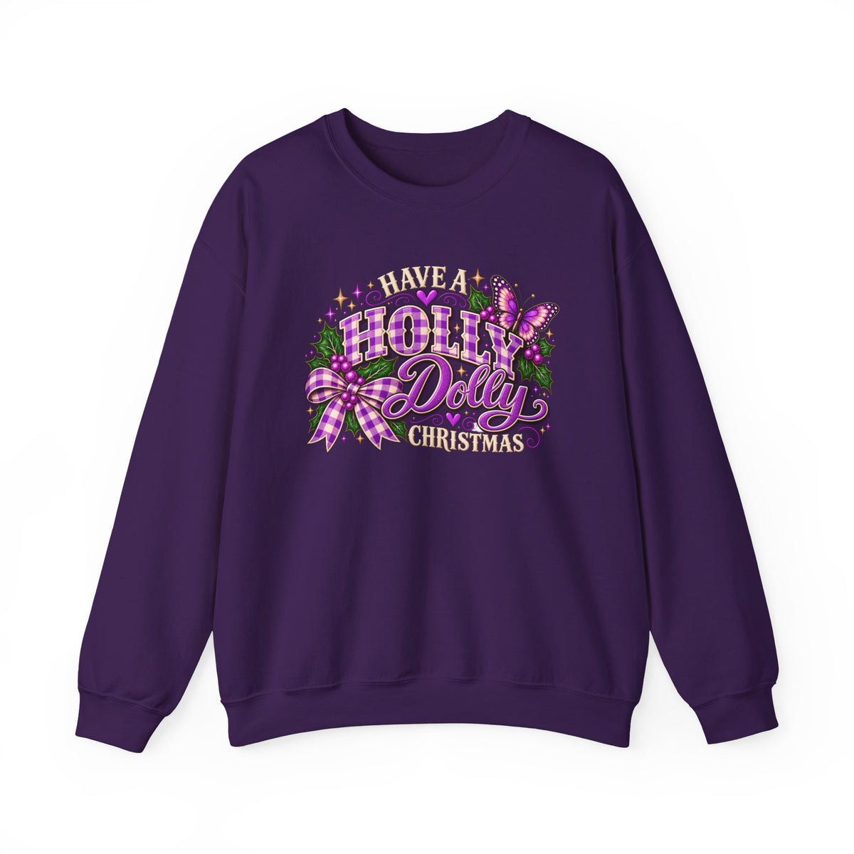 Have a Holly Dolly Christmas Sweatshirt, Dolly Inspired Christmas Shirt, Purple Plaid Holiday Sweatshirt, Butterfly Christmas Gift