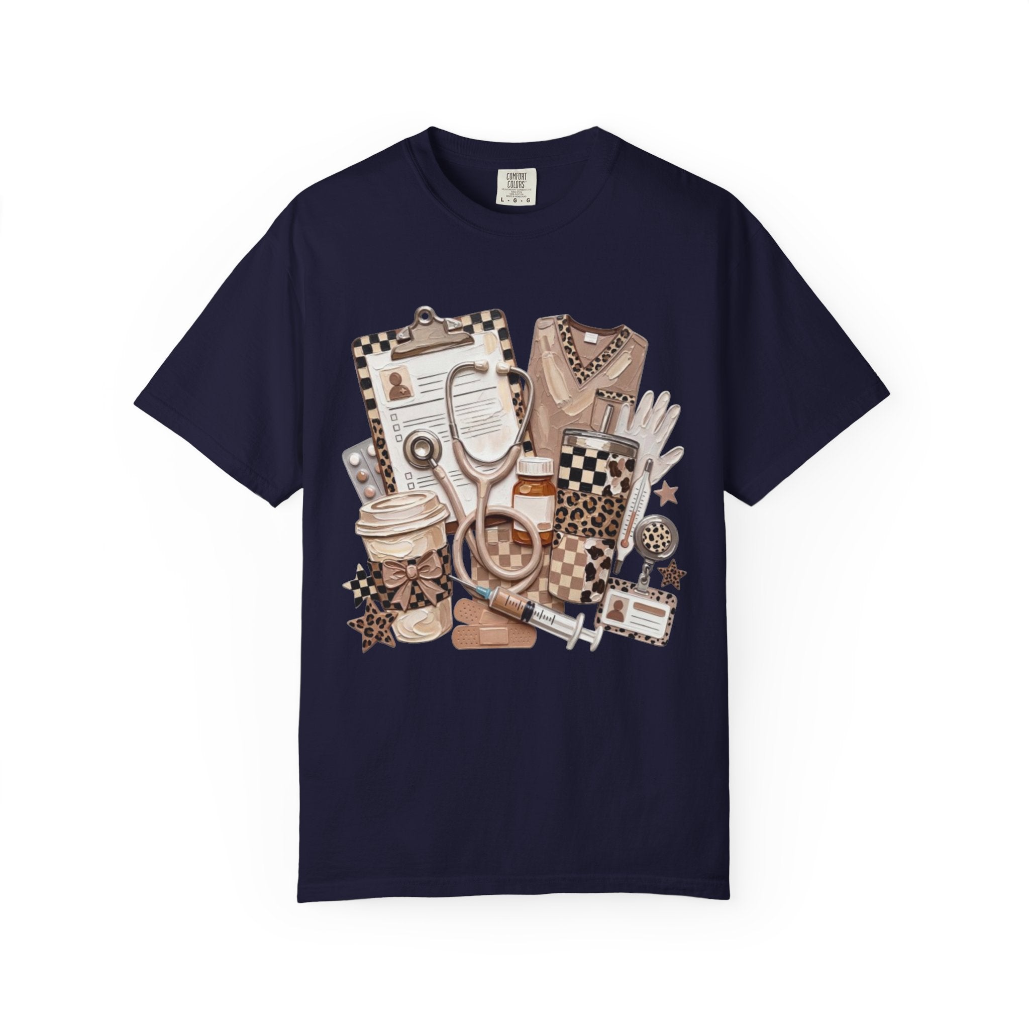 Nurse Essentials Graphic T Shirt Medical Stethoscope Coffee Clipboard Design