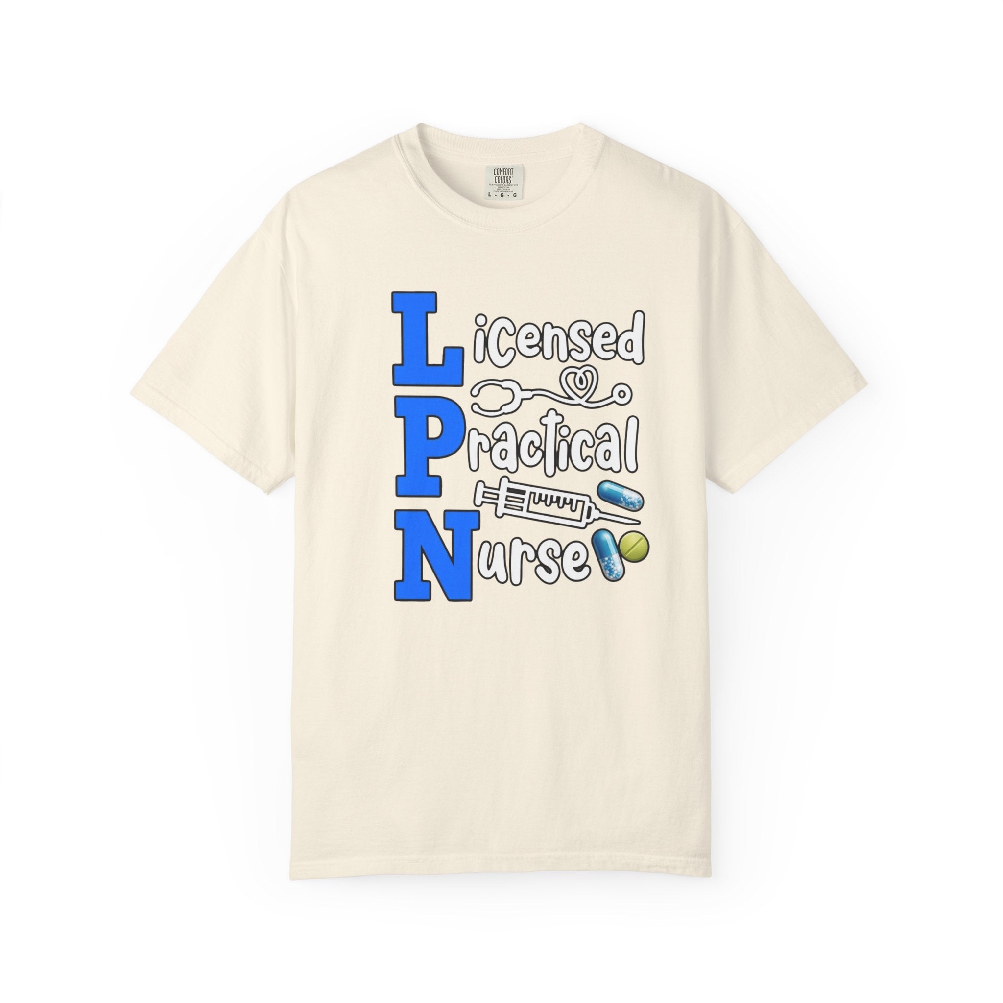 LPN Licensed Practical Nurse Graphic T-Shirt Cute Medical Badge & Pills Design