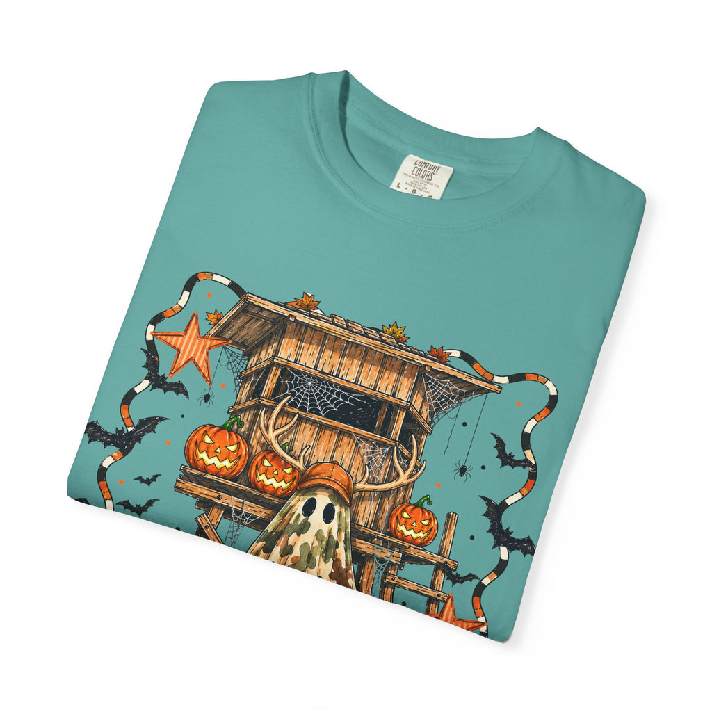 Halloween Ghost Treehouse T-Shirt Front and Back 31 October Camo Pumpkin Tee