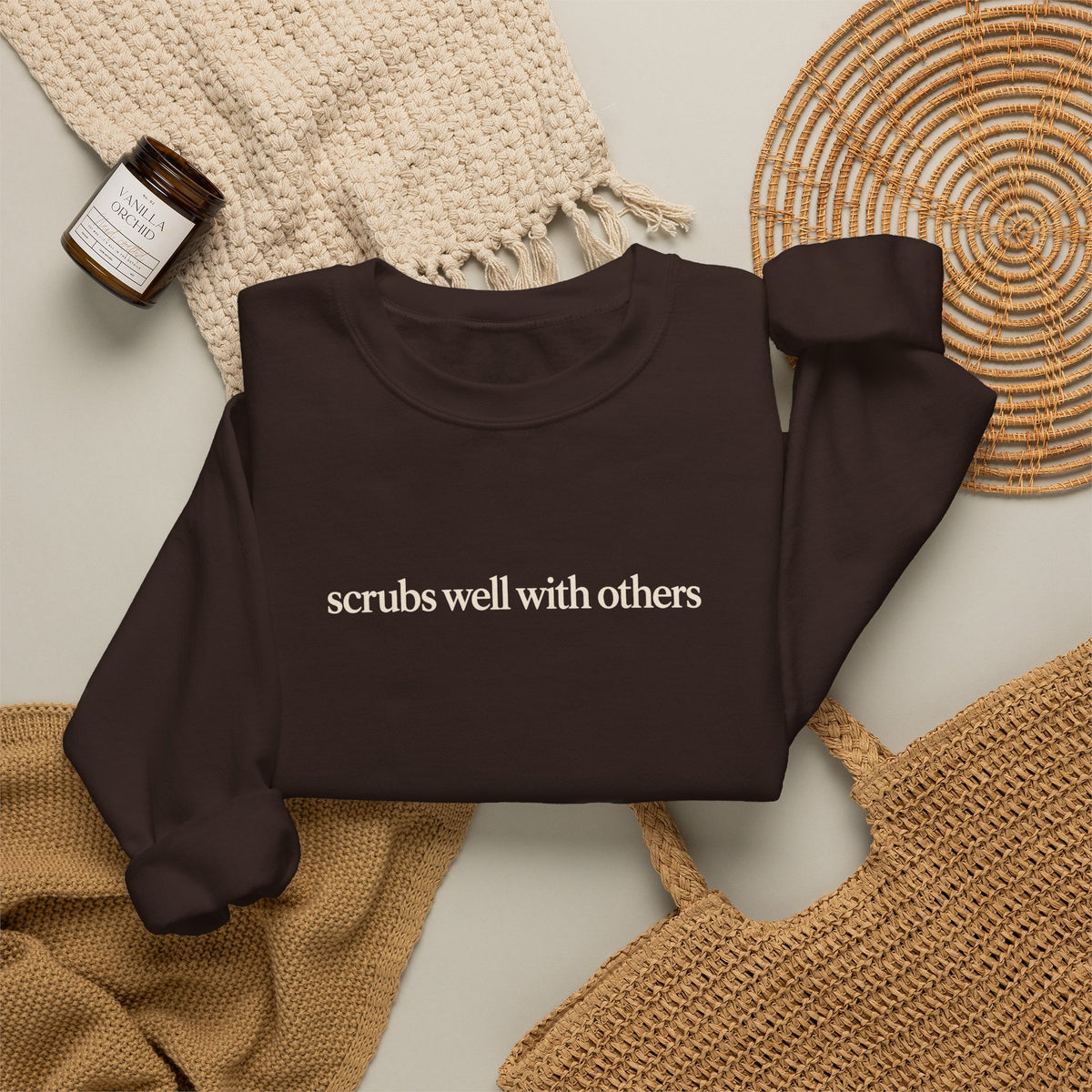 Scrubs Well With Others Sweatshirt, Funny Nurse Sweatshirt, Healthcare Worker Gift, Minimalist Medical Crewneck, Nurse Christmas Gift