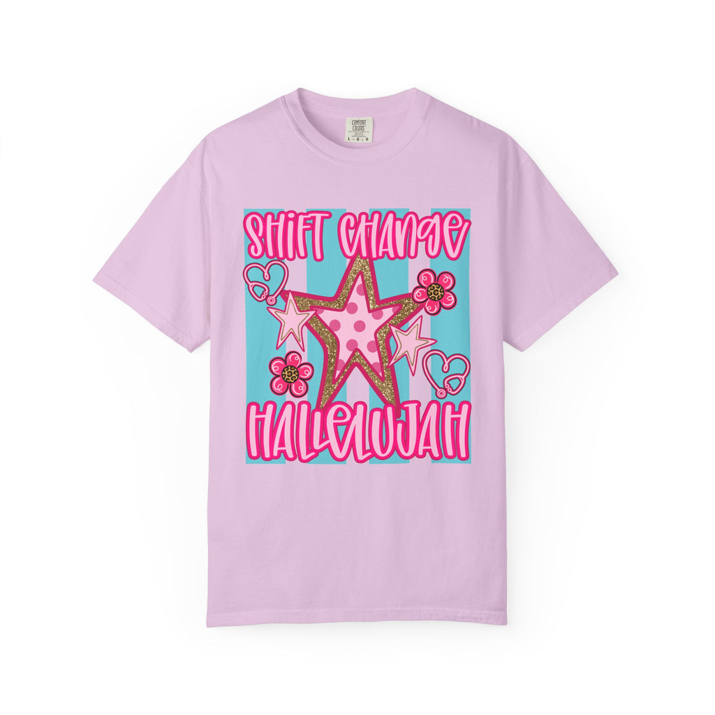 Shift Change Hallelujah T Shirt Cute Pink Star Nurse Worker Tee