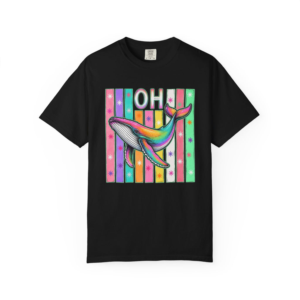 Oh Rainbow Whale T Shirt Retro Striped Graphic Tee