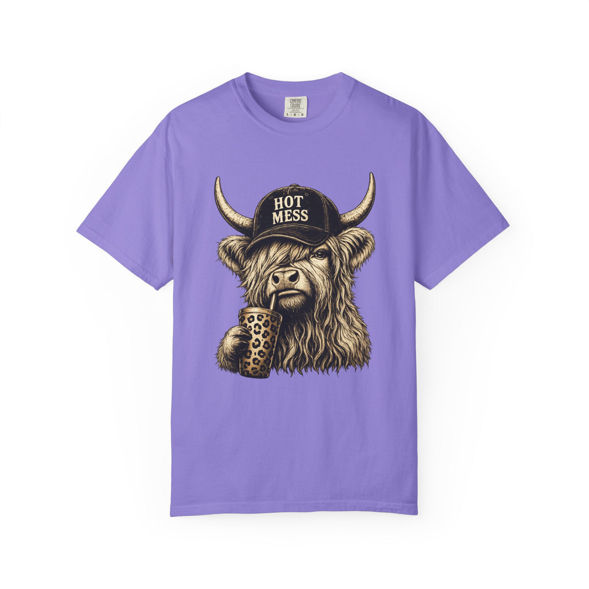 Hot Mess Highland Cow T Shirt Funny Cow with Coffee Graphic