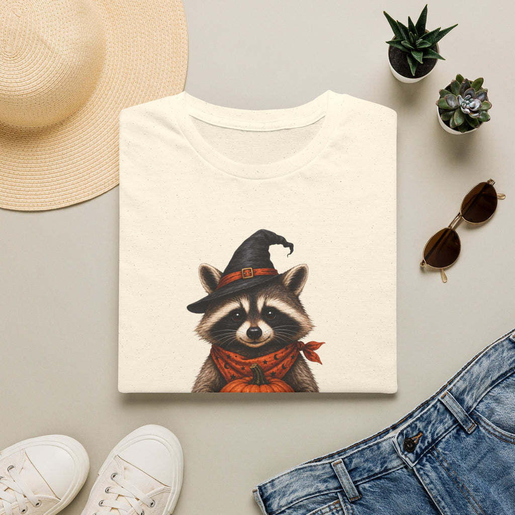 Raccoon Witch Halloween T Shirt Cute Pumpkin Trick-or-Treat Tee