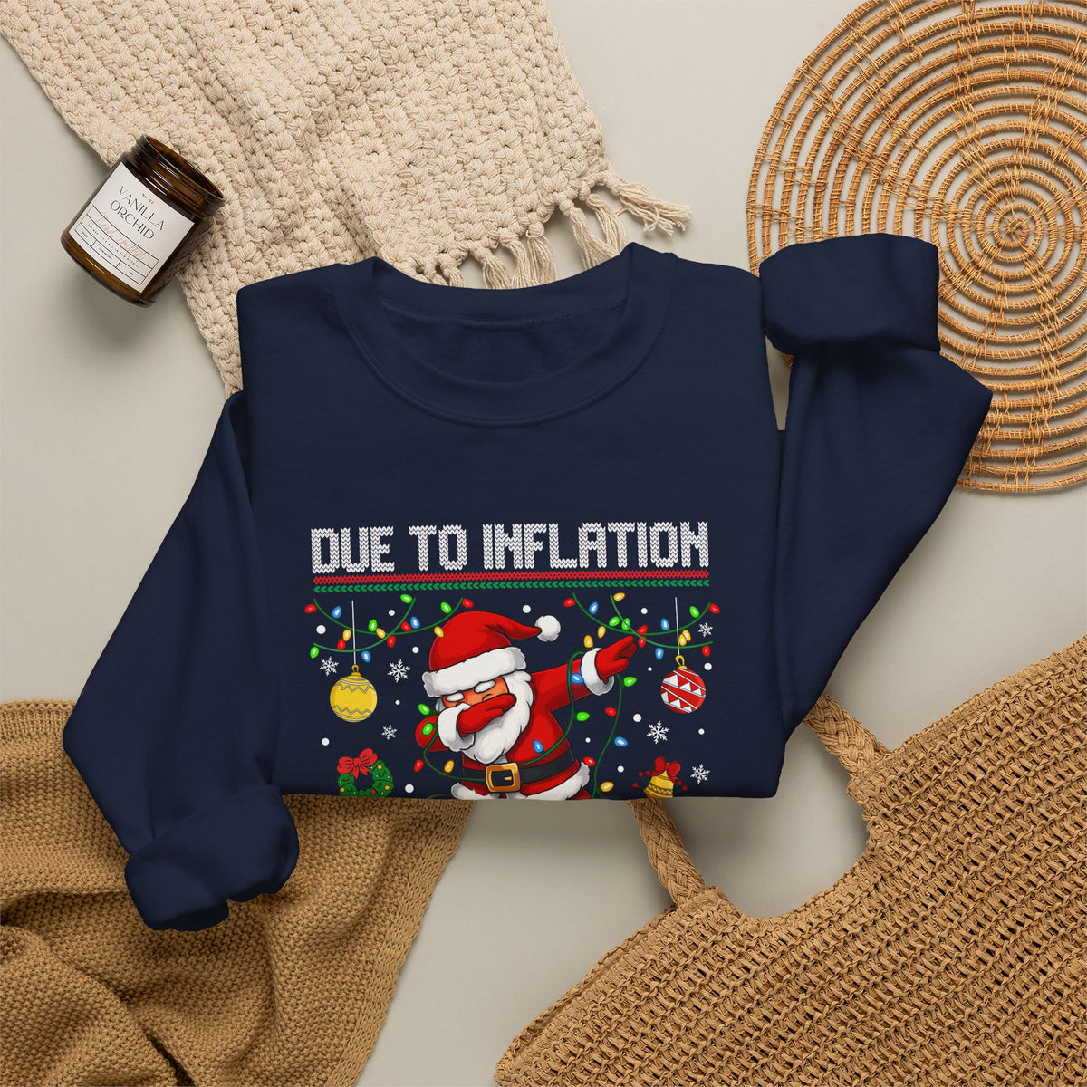 Due to Inflation Ugly Christmas Sweater, Funny Santa Sweatshirt, Dabbing Santa Christmas Shirt, Holiday Party Sweater, Christmas Gift
