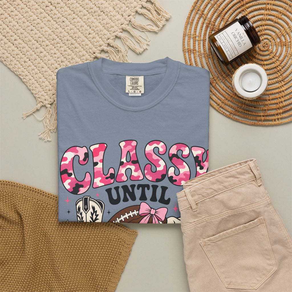 Classy Until Kickoff Football T Shirt Retro Cowgirl Game Day Tee