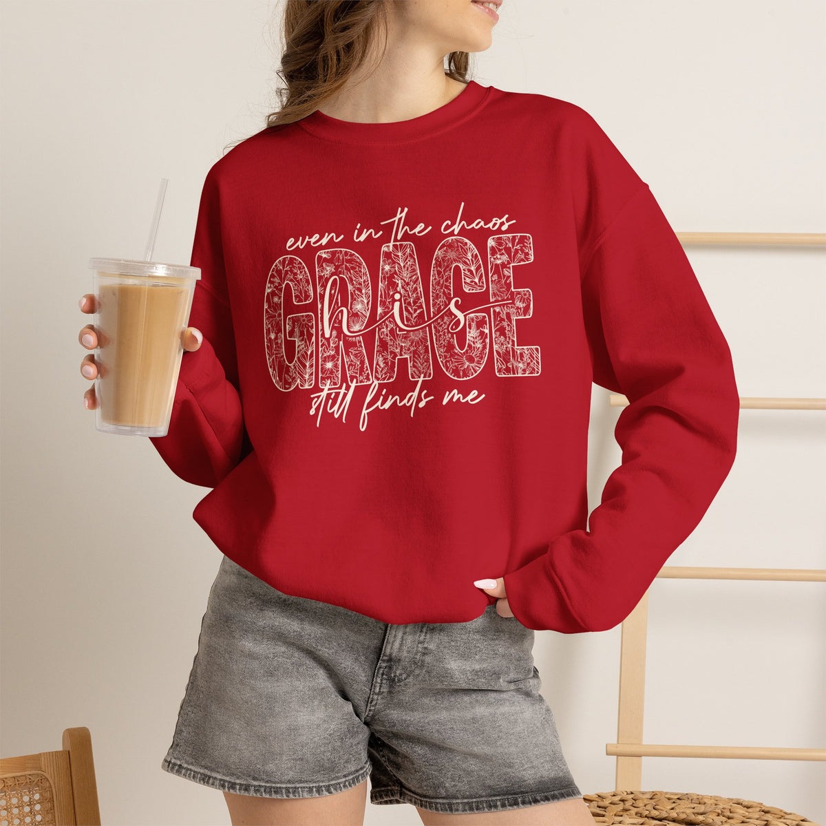 Even in the Chaos Grace Still Finds Me Sweatshirt, Christian Faith Crewneck, Inspirational Floral Grace Sweater, Religious Gift for Women