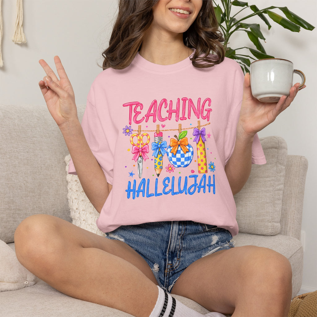Teaching Hallelujah T Shirt | Teacher Shirt with Floral Clipart and Chalkboard